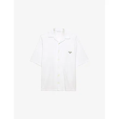 PRADA MENS WHITE SHORT-SLEEVE TRIANGLE-PLAQUE COTTON TERRY SHIRT XL