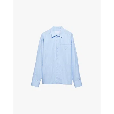 Prada Mens White Striped Long-sleeved Cotton Shirt