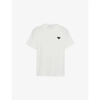 Prada Mens  Terry Logo-plaque Cotton-blend T-shirt