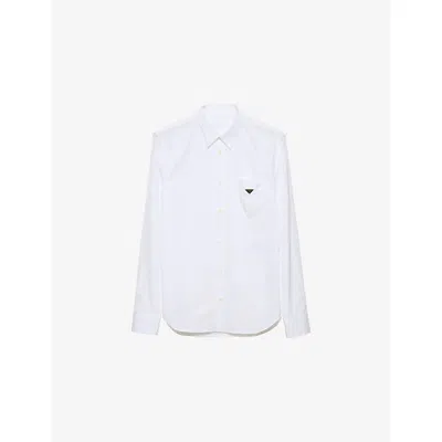 Prada Mens White Triangle-logo Long-sleeve Cotton Shirt