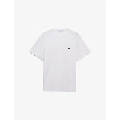 Prada Mens White Triangle Logo-plaque Cotton-jersey T-shirt