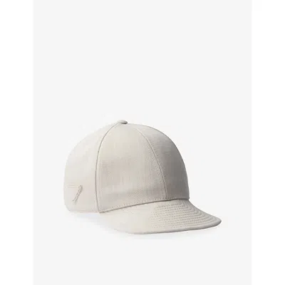 Prada Mens White Triangle-logo Denim Baseball Cap