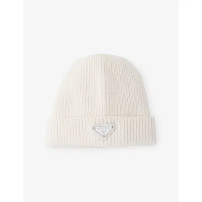 Prada Mens White Wool And Cashmere Beanie Xl
