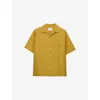 Prada Mens Yellow Logo-embellished Cotton Bowling Shirt