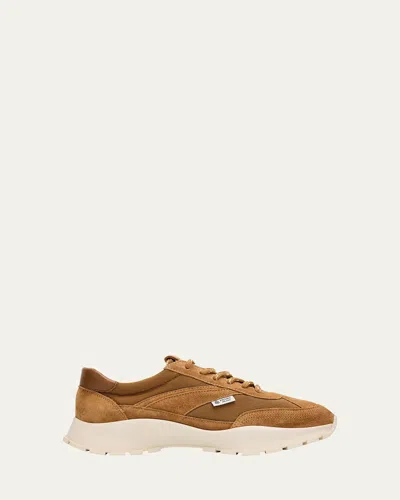Prada Mesh And Suede Sneakers In Brown
