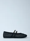 Prada Logo Leather-trimmed Mesh Ballet Flats In Black