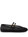 Prada Logo Leather-trimmed Mesh Ballet Flats In Black