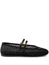 Prada Logo Leather-trimmed Mesh Ballet Flats In Black