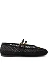 Prada Logo Leather-trimmed Mesh Ballet Flats In Black