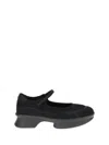 Prada Mesh Upper Round Toe Rubber Sole Ballerinas In Black