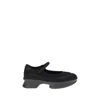 Prada Mesh Upper Round Toe Rubber Sole Ballerinas In Black