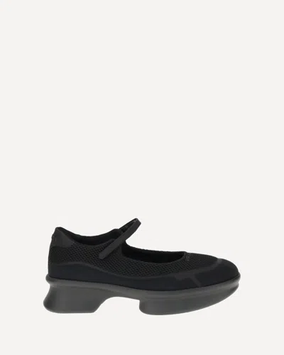 Prada Wavy Mesh Platform Ballerina Shoes In Black
