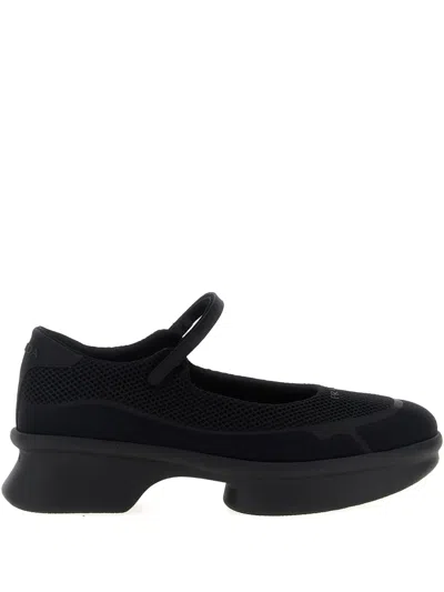 Prada Wavy Mesh Platform Ballerina Shoes In Black