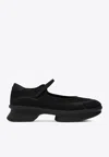 Prada Mesh Upper Round Toe Rubber Sole Ballerinas In Black