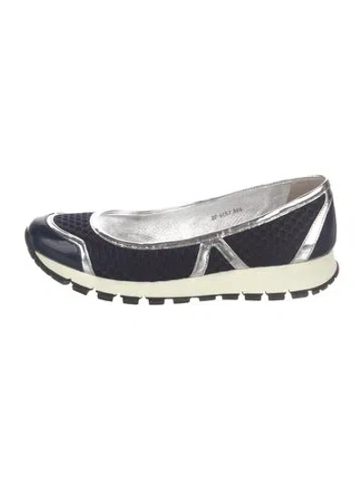 Pre-owned Prada Mesh Colorblock Pattern Espadrille Sneakers In Blue