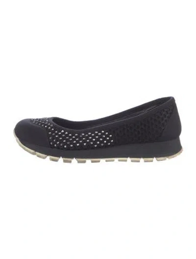 Pre-owned Prada Mesh Crystal Embellishments Flats In Black