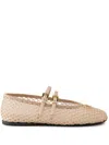 Prada Mesh Design Flats With Honeycomb Pattern And Gold-tone Buckles In Neutrals