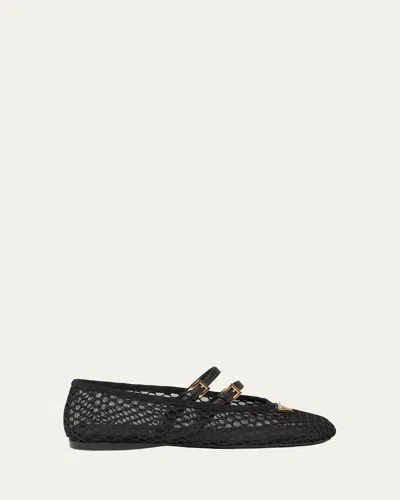 PRADA MESH DOUBLE BUCKLE BALLET FLATS