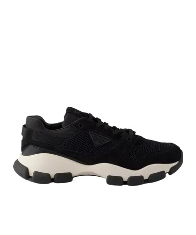 Prada Mesh Fabric And Suede Sneakers In Black