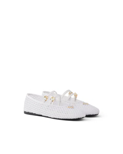 Prada Mesh Fabric Ballerinas In White