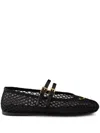 Prada Logo Leather-trimmed Mesh Ballet Flats In Black