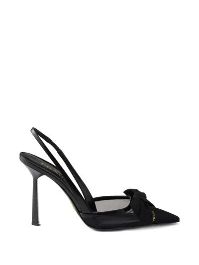 Prada Mesh Slingback Pumps Featuring Bow Detail In Black