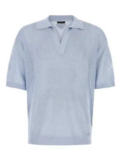 Prada Short-sleeved V-neck Polo Shirt In Blue