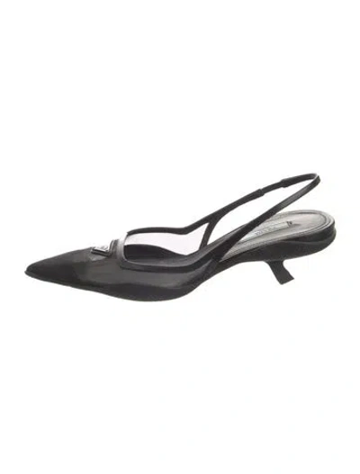 Pre-owned Prada Mesh Leather Trim Embellishment Slingback Pumps In Black