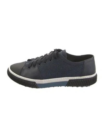 Pre-owned Prada Mesh Leather Trim Embellishment Sneakers In Blue