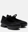Prada Mesh Upper Round Toe Rubber Sole Ballerinas In Black