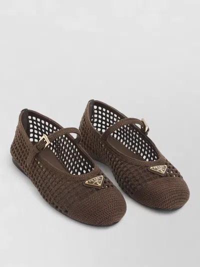 Prada Mesh Mary Jane Ballerina Shoes Round Toe In Multi