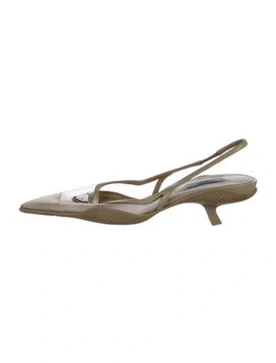 Pre-owned Prada Mesh Mesh Accents Slingback Pumps In Neutral