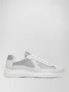 Prada Two-material Leather And Tech Fabric Sneaker In Gray