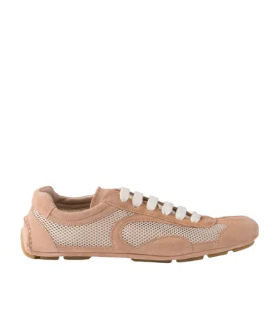 Prada Mesh-panelled Lace-up Sneakers In Neutral