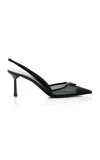 Prada 75 Logo Leather-trimmed Slingback Pumps In Black