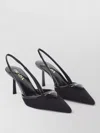 Prada 70 Triangle Logo Leather And Mesh Slingback Pumps In Black
