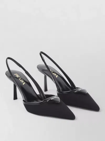 Prada 70 Triangle Logo Leather And Mesh Slingback Pumps In Black