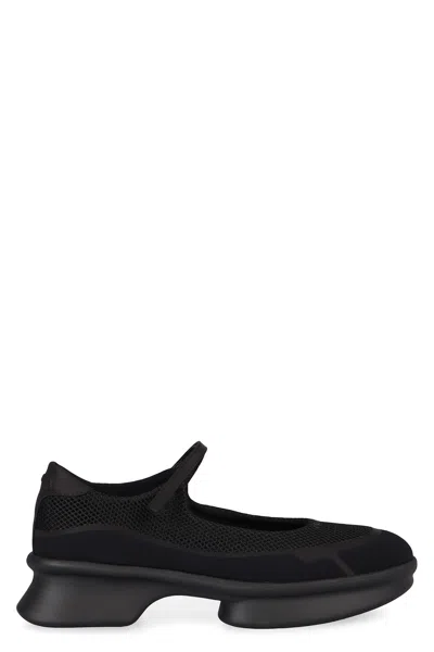 Prada Wavy Mesh Platform Ballerina Shoes In Black