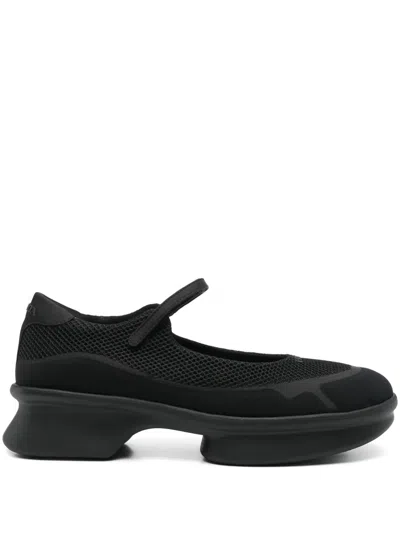 Prada Wavy Mesh Platform Ballerina Shoes In Black