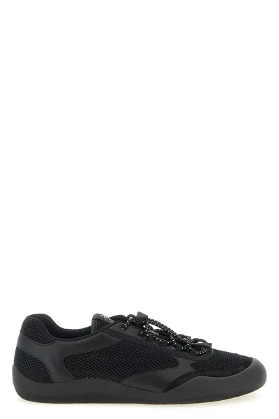 Prada Speedrock Leather And Mesh Fabric Sneakers Shoes In Black