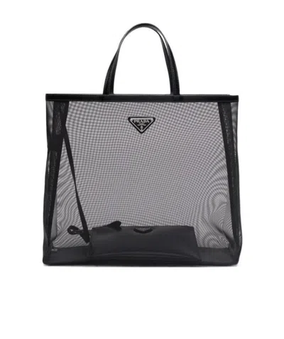 Prada Mesh Structured Tote Bag In Black