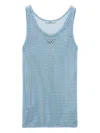 Prada Womens Light Blue Sleeveless Triangle-plaque Cotton Mesh Top