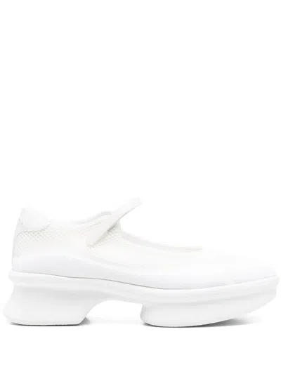 Prada Mesh Upper Platform Ballerinas With Strap Detail In White