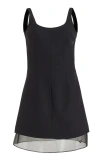 PRADA MESH-TRIMMED WOOL MINI DRESS