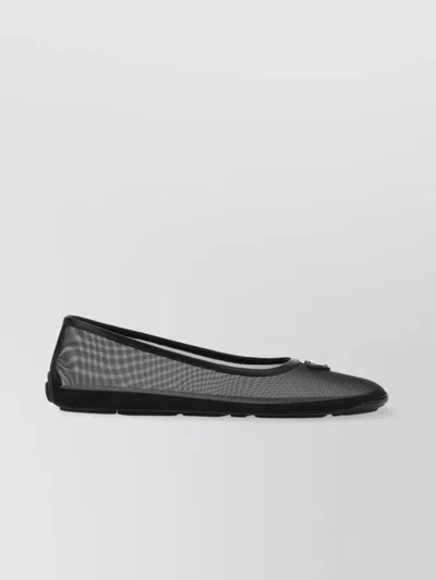Prada Mesh Upper Ballerina Shoes In Black