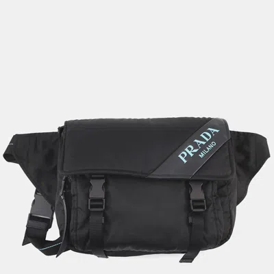 Pre-owned Prada Messenger Bag Black/blue Tessuto Nylon Leather