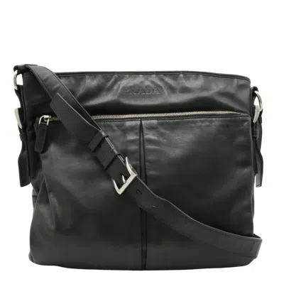 Prada Messenger Leather Shoulder Bag () In Black