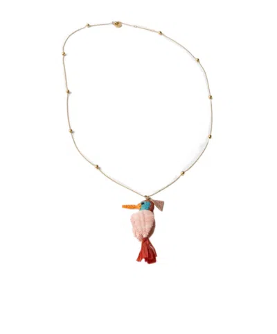 Prada Metal And Crochet Necklace In Gold/pink