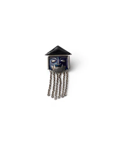 Prada Metal And Enamel Earring In Silver
