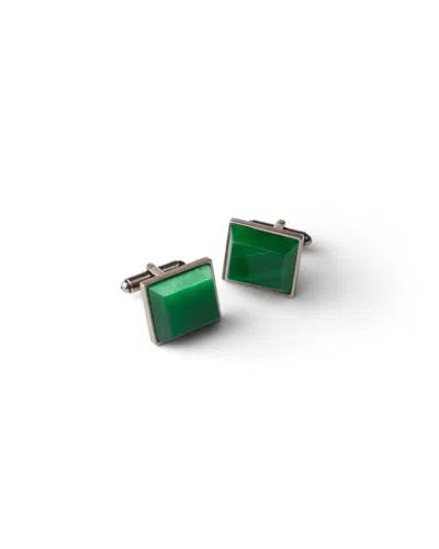 Prada Metal And Semi-precious Stone Cufflinks In Malachite